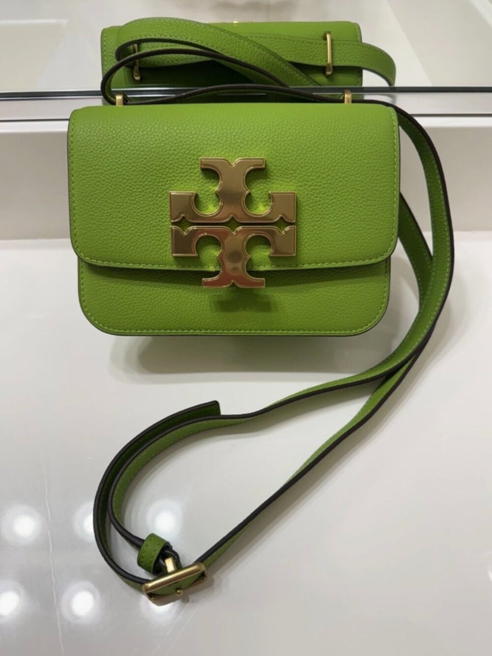 Tory Burch Small Eleanor Pebbled Leather Shoulder Crossbody Bag Wheatgrass